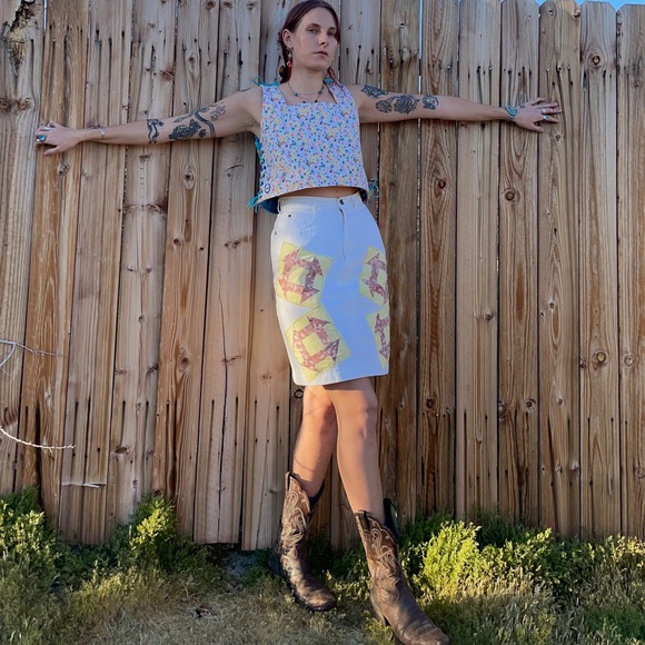 Vintage upcycle patchwork white midi skirt - Picture 7 of 11